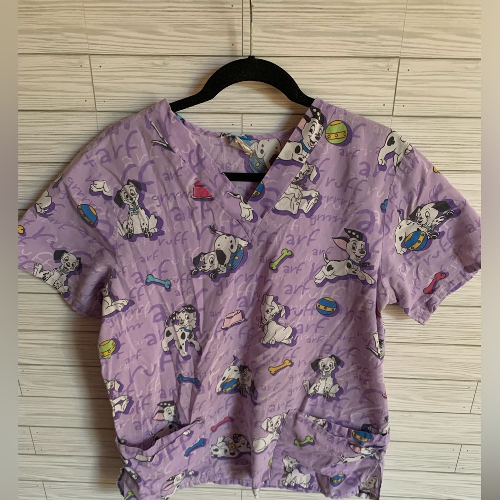 Disney Purple 101 Dalmatians Print Scrub Top